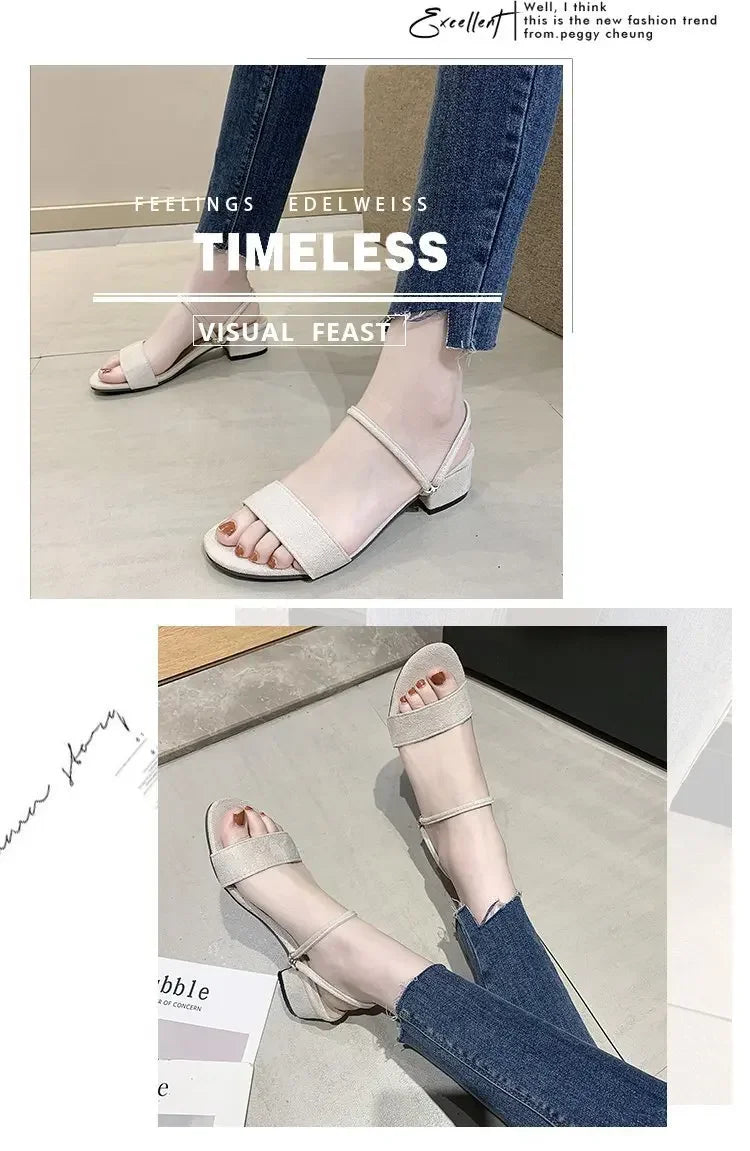 Women Sandals Chunky Heels Slides Summer 2026 Elegant Shoes Women Slipper Big Size 34-42 Fashion Summer Sandal Women