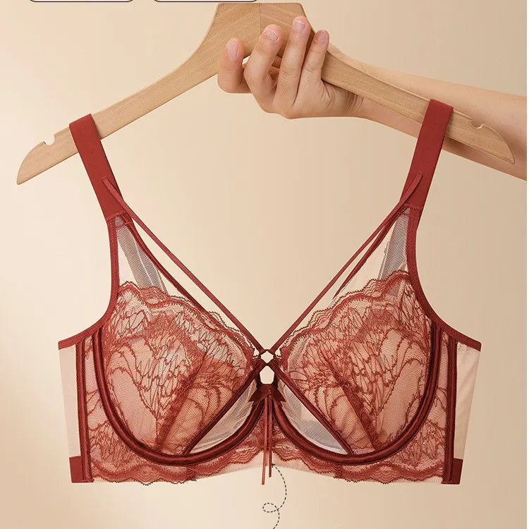 Women's French Pure Desire Lace Lingerie Set - Rabbit Ear Cup Thin Push Up Bra Minimizer for Large Bust