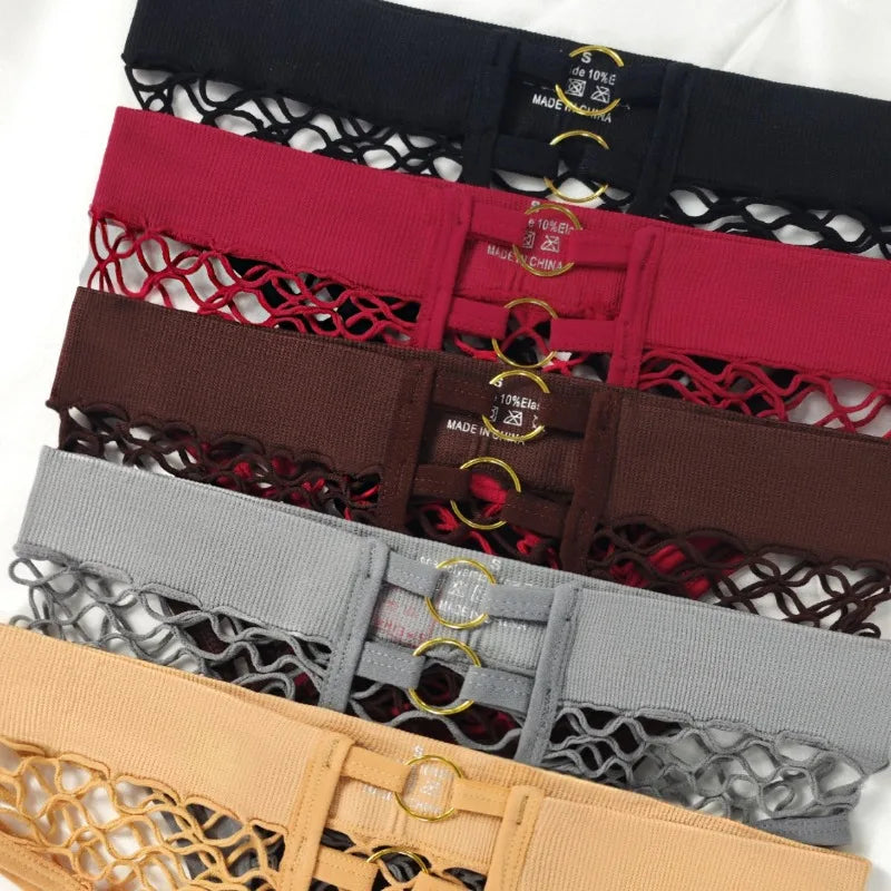 Hollow Mesh Sexy Women's Panties Solid Color Mid High Waist Fishnet Lingerie Ladies Hollow Out Transparent Elasticity Briefs