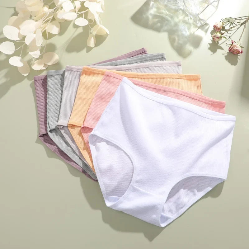 3Pcs women cotton High Waist underwear breathable Striped Panties Female Plus Size Solid Color Briefs comfortable Lingerie S-XXL