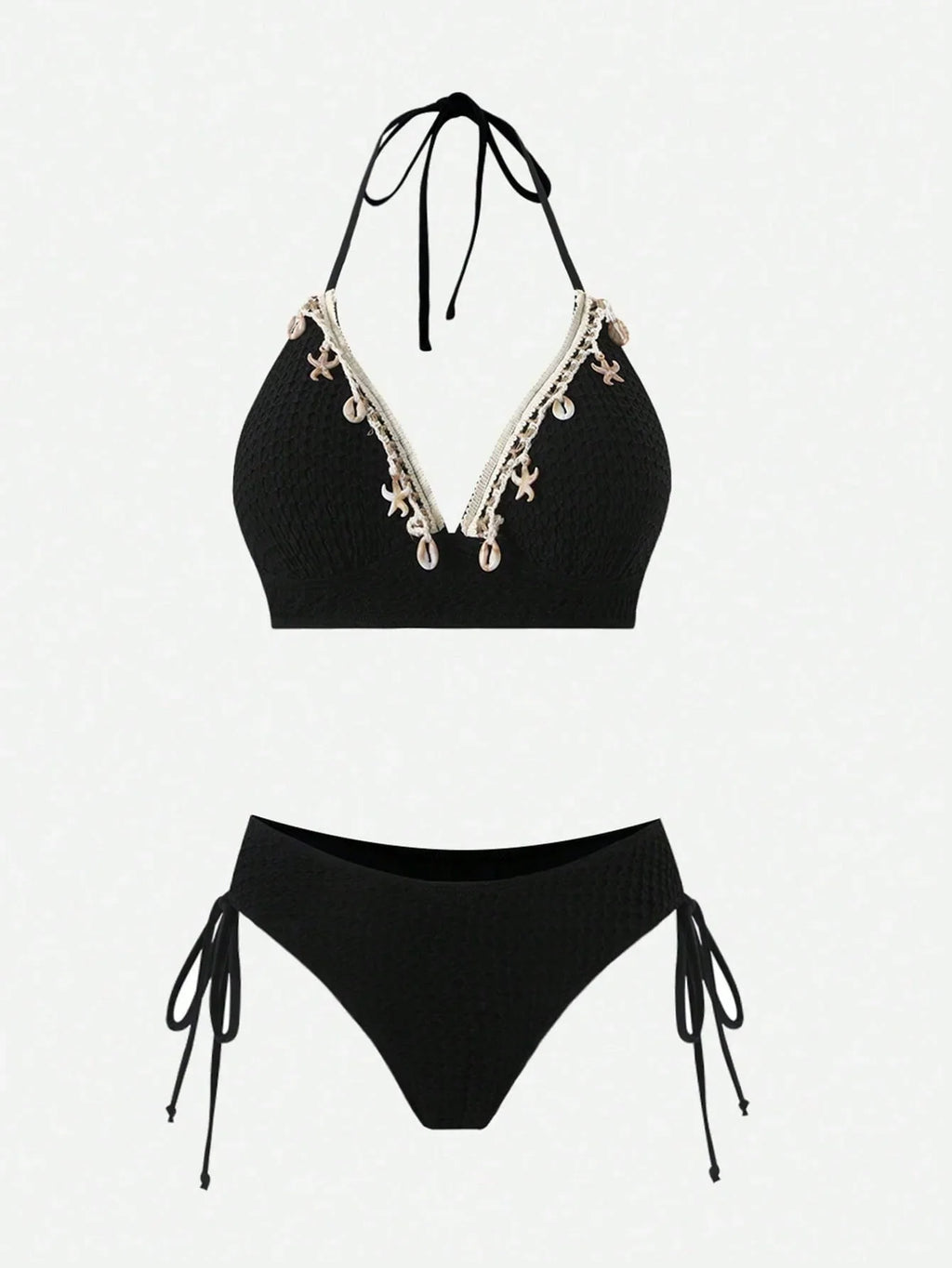 Vintage Black Starfish Shell Ornament Bikini Set 2026 Women Tassel Skirt 3 Piece Swimsuit Summer Bathing Suit Holiday Swimwear