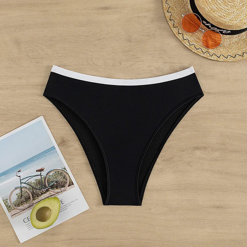 Sexy Black White Patchwork Bikini 2024 Women Halter V Underwire Push Up Micro Swimsuit Beach Bathing Suit High Waist Swimwear
