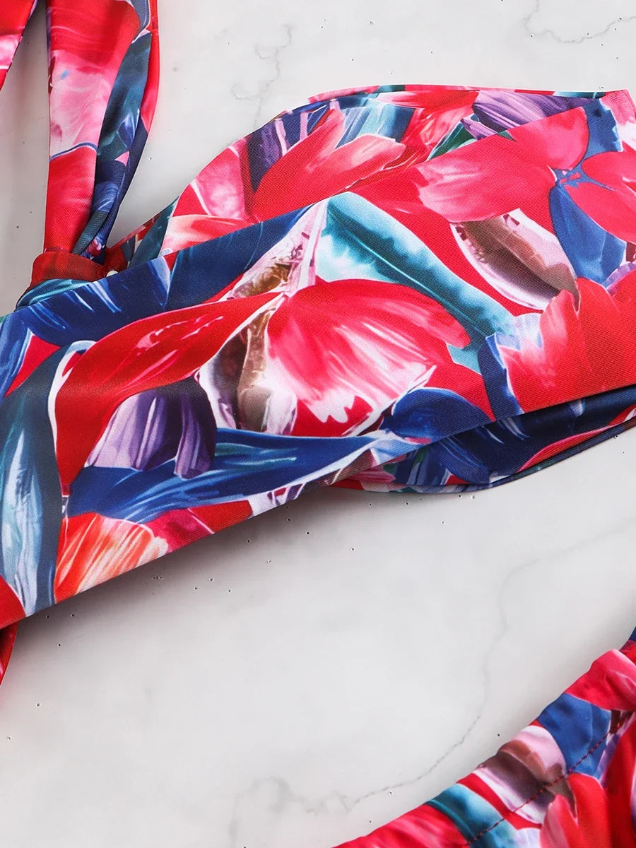 2025 Printed One Shoulder Bikini Women Sexy Swimwear Female Thong Swimsuit Bathers Bathing Swimming Swim Suit Beachwear Summer