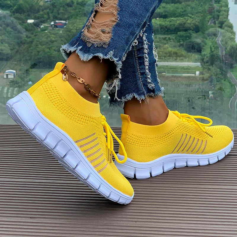 Spring Autumn Solid Breathable Mesh Flat Shoes Women Plus Size Non Slip Sock Sneakers Woman Comfortable Soft Sole Sport Shoes