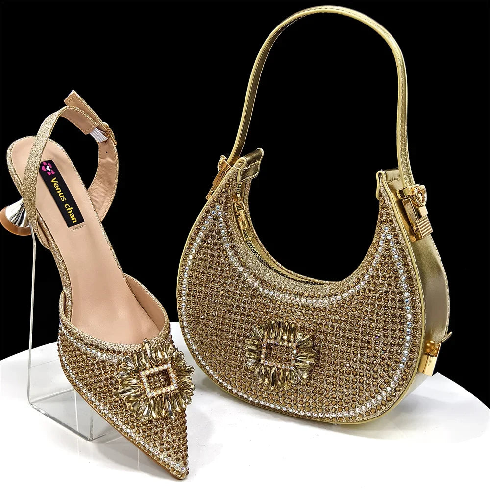 doershow Italian Shoes And Bag Sets For Evening Party With Stones Italian Leather Handbags Match Bags!  HFG1-21