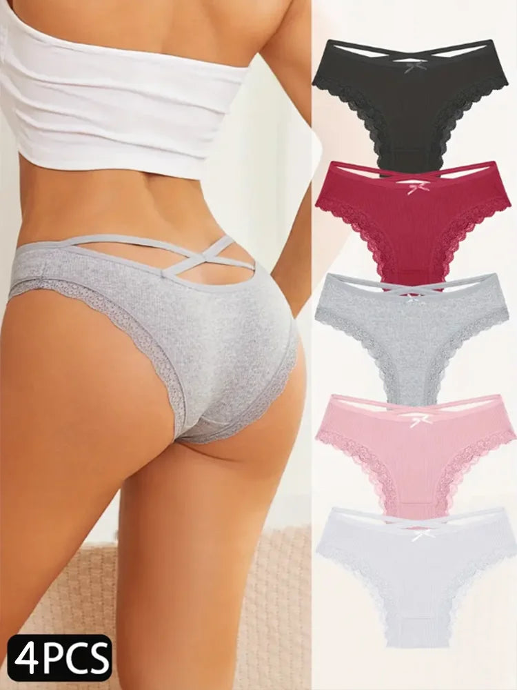 3Pcs Women Cotton Panties Seamless Hollow Sexy Design Unique Low Waist Women Panty Breathable Girl Underwear Soft Lingerie S-XL