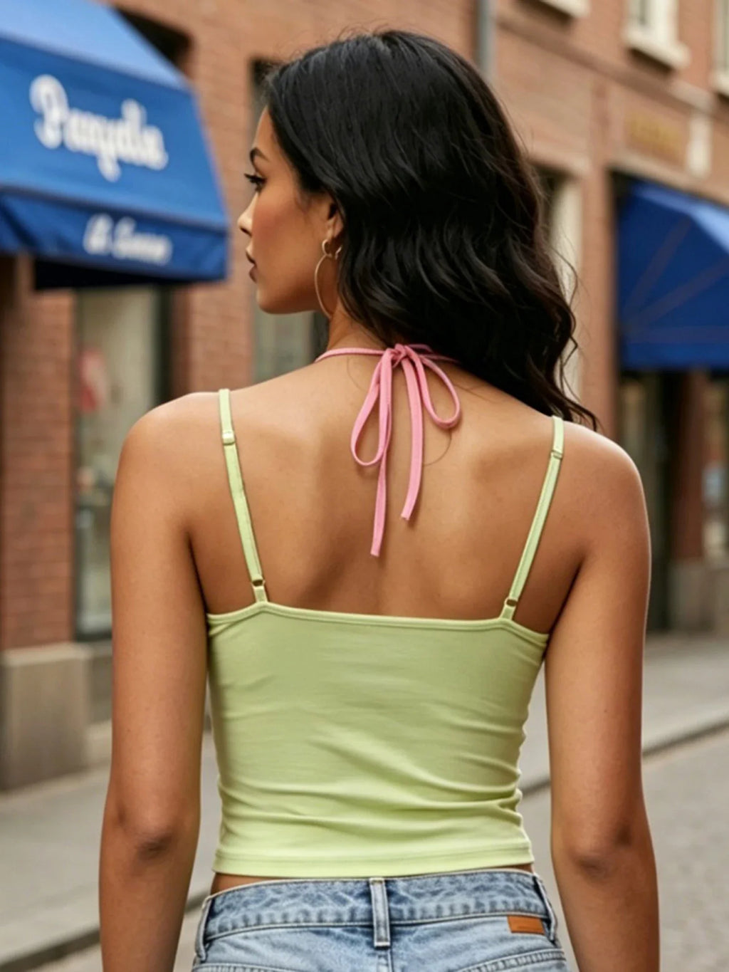 Women Tie-up Beaded Halter Bra with Camisole Slim Fit Summer Sexy Clubwear