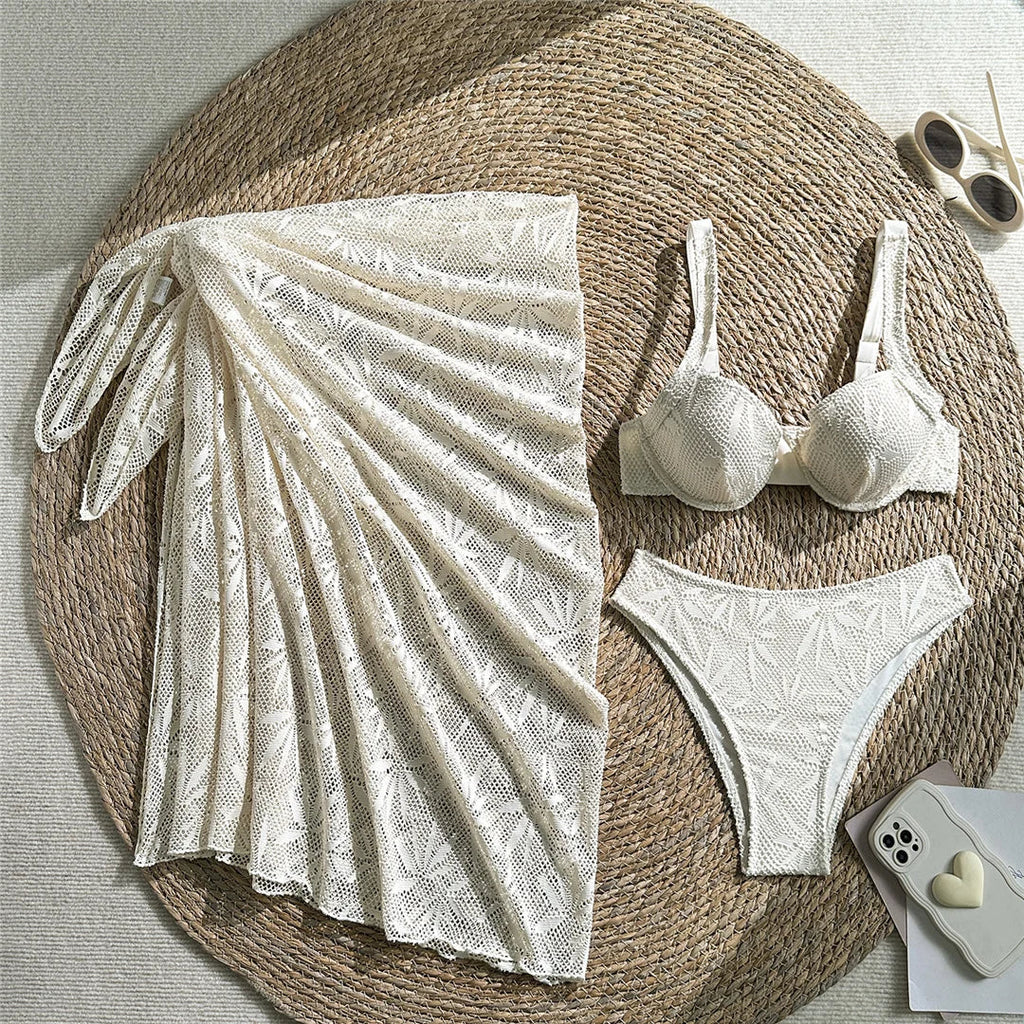With Sarong Underwired Bikini Female Swimsuit Women Swimwear Three-pieces Bikini set Brazilian Bather Bathing Suit Swim V7936