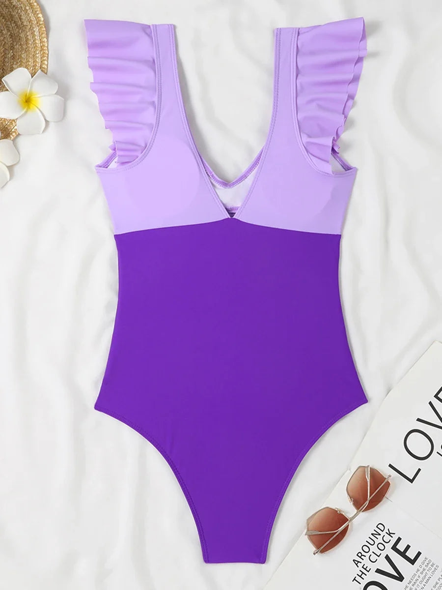 2026 Hollow Out Cross Ztvitality Swimsuit One Piece Solid Ruffle Swimwear Women Bathing Swimming Swim Suit Female Beach Wear