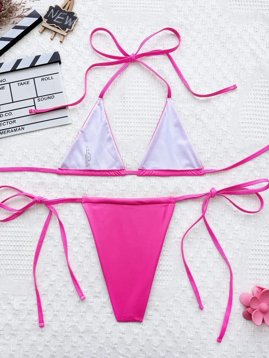 Extreme Mini Micro Thong Bikini PU Leather String Bikini Women Swimwear Female Swimsuit Two-pieces Bikini Set Bathing Suit Swim