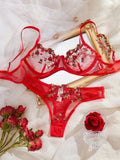 Womens Embroidered Bralette Lingerie And Panty Set Floral Design Soft Stretch Fabric Comfortable Everyday Underwear