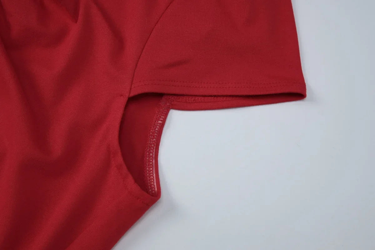 FDYOUI 2026 Women's T-shirts Turn-down Collar Single Breasted Short Sleeve Crop Tops Female Hollow Out Red Tee Shirt Streetwear