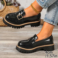 Fashion Buckle Patent Leather Loafers Women Plus Size 43 Round Toe Thick Heel Pumps Woman Thick Bottom Work Office Shoes Ladies