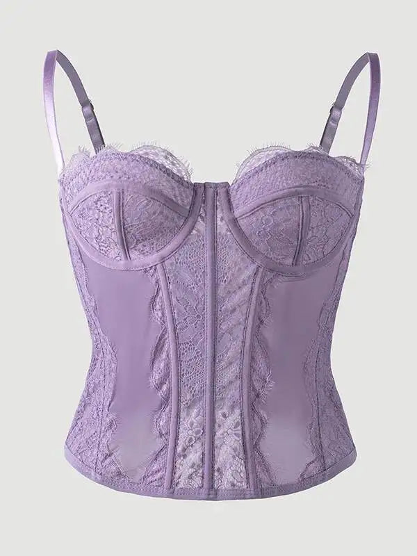Strapless Waist-Cinching Shaping Top For Women Lace Versatile Fishbone Gathered Outerwear Corset Transparent Mesh Charming S1LT