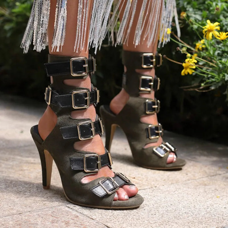 10cm Ultra High with Open Toe Multiple Buckle Strap Belt Sexy Club High Heels Summer Shoes Gladiator Cool Boots Sandals Women