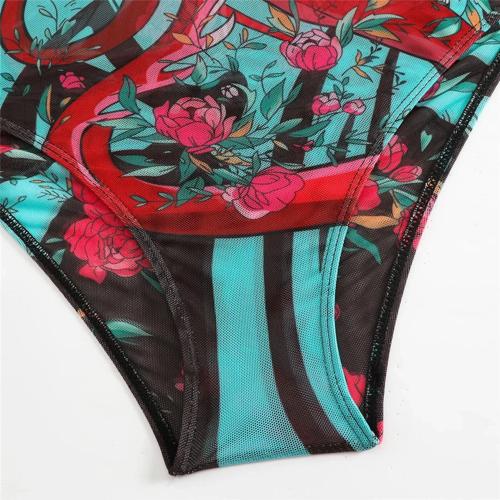 S - XXL 3PCS New Printed Long Sleeve With Pants Sarong Women Swimwear One Piece Swimsuit Female Bather Bathing Suit Swim K7180