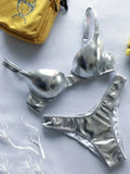 Shiny PU Faux Leather Bikini Women Swimsuit Female Swimwear Two-pieces Bikini Set Underwired Bra Cup Bikinis Bathing Suit Swim