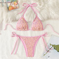 Pink Mesh Sequin Halter String Triangle Bikini Damen Micro Thong Sexy Swimsuit Women 2026 Bathing Suits Swimwear Bikinis Sets