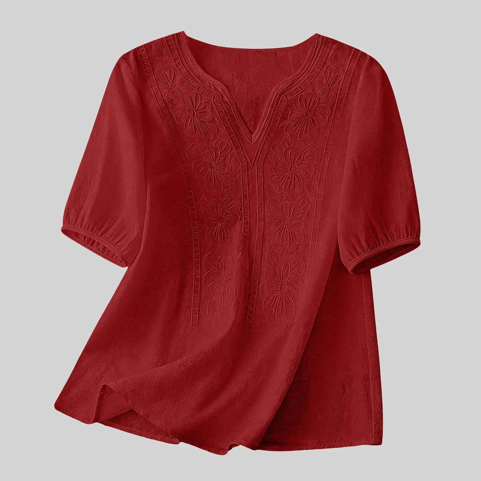 Women Summer Loose Embroidered V Neck Solid Color Short Sleeved Comfortable Button Down Shirt Top женская одежда