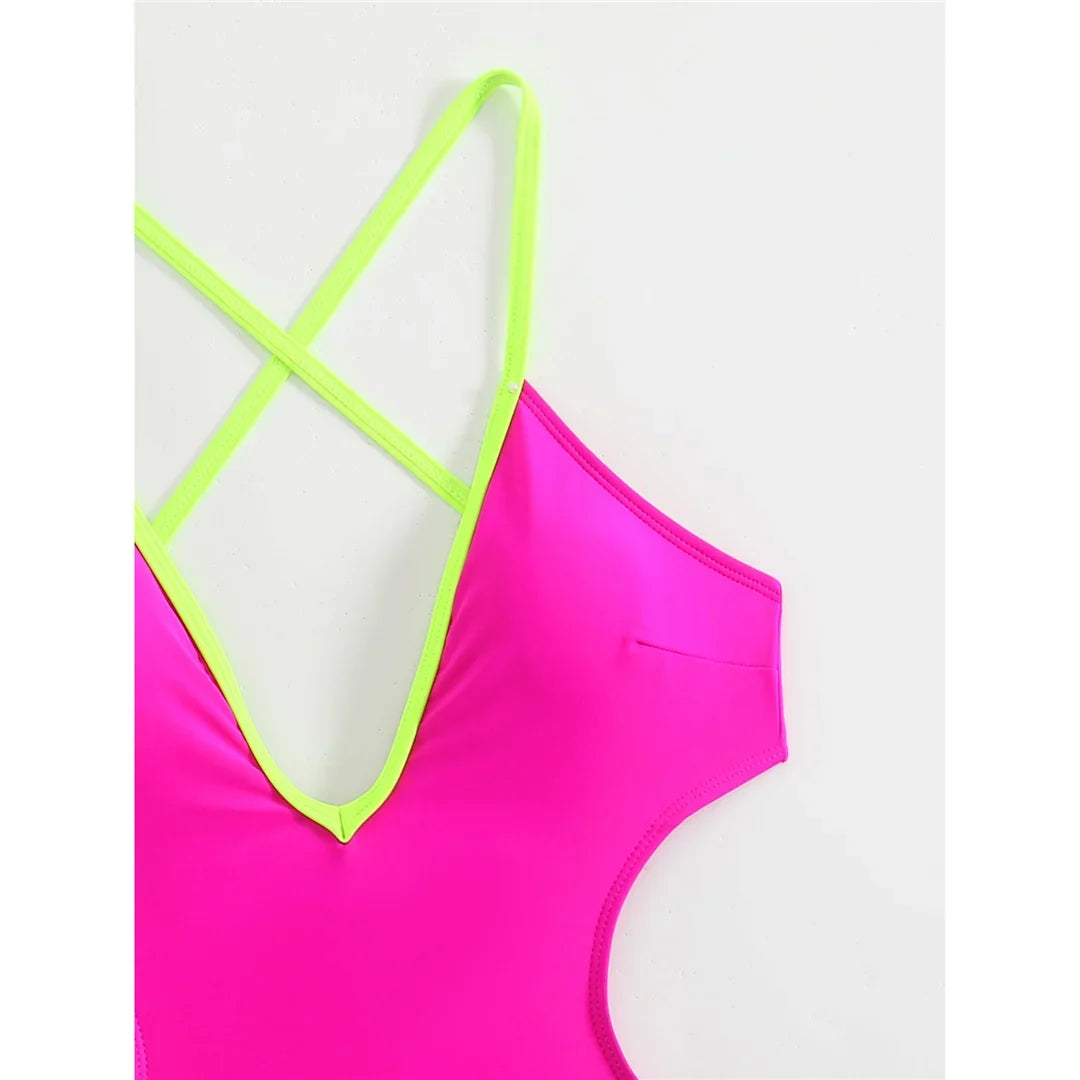 V Neck Splicing Extreme String Mini Micro Thong Women Swimwear One Piece Swimsuit Female Padded Bather Bathing Suit Swim K7085