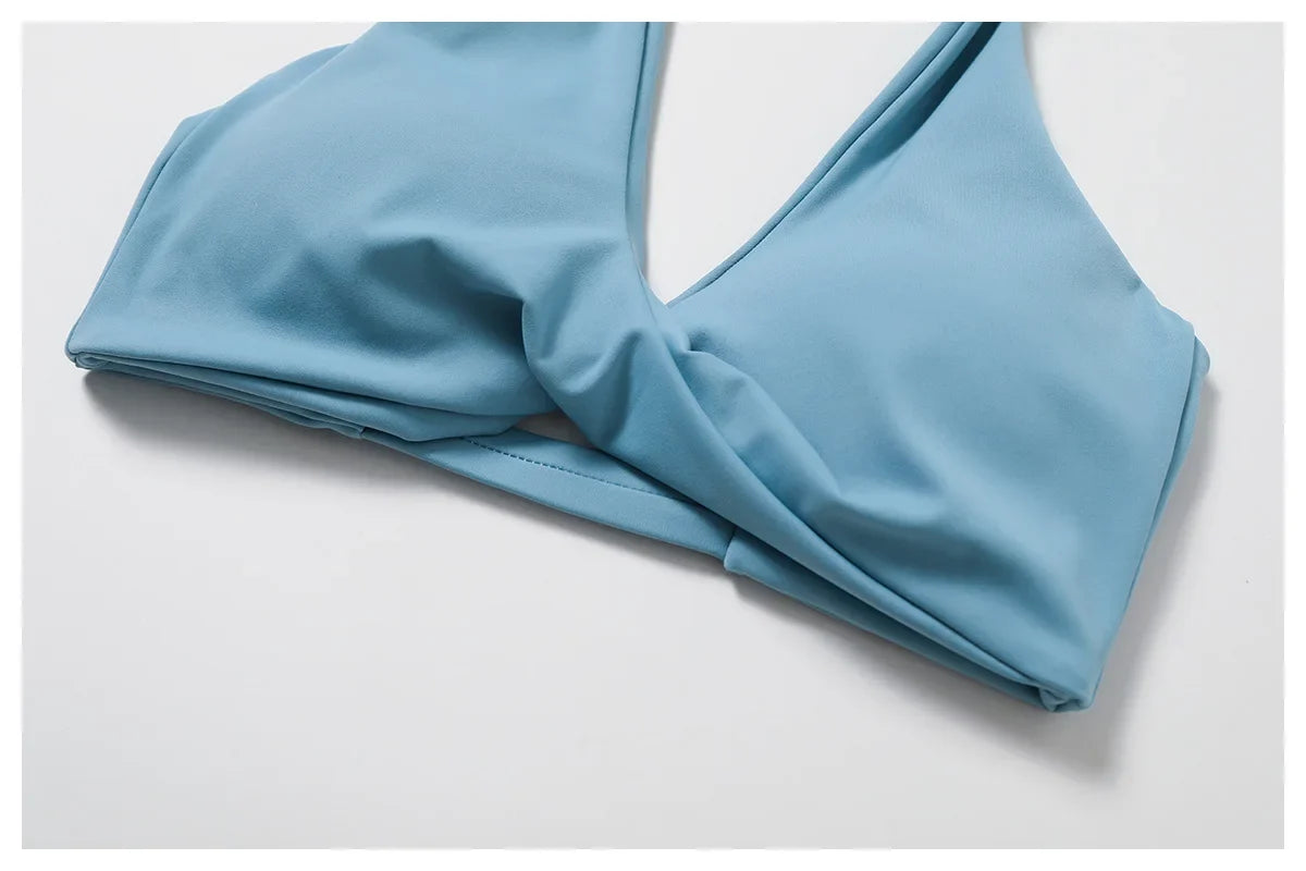 Women's Nylon Sports Bra Halter Sports Underwear Front Twist Naked Feel Sexy Yoga Gym Push Up Workout Padded Bralette Bathsuit