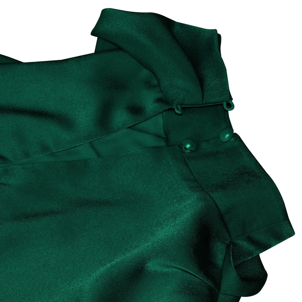 Foridol One Shoulder Turtleneck Tank Satin Women Party Dress Robe Zip Sleeveless Elegant Vintage Folds Women Clothing 2025