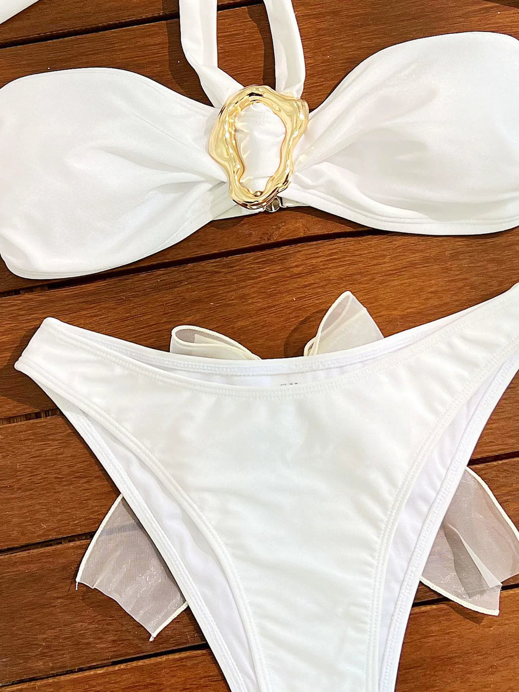 2025 New Sexy Swimsuit Metal Accessories Hollow Bikini Solid Color Tube Top Strap Women's Swimsuit Maillot De Bain 2 Pièce Femme