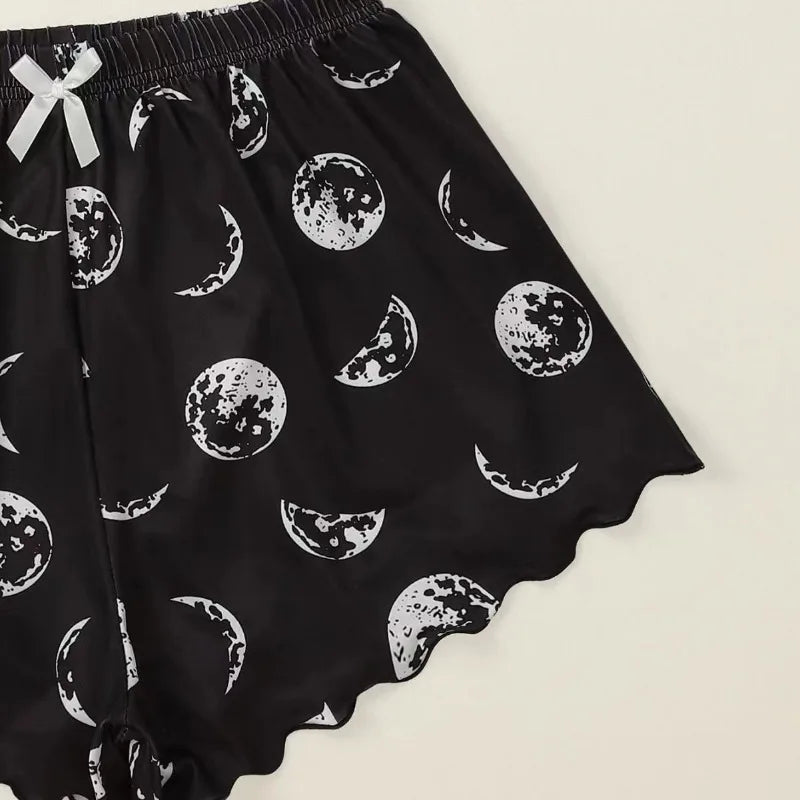 Women Pajamas Sleepwear Pajama Set Sports Camisole And Shorts Pink Moon And Planet Print Summer Soft Comfortabl Casual
