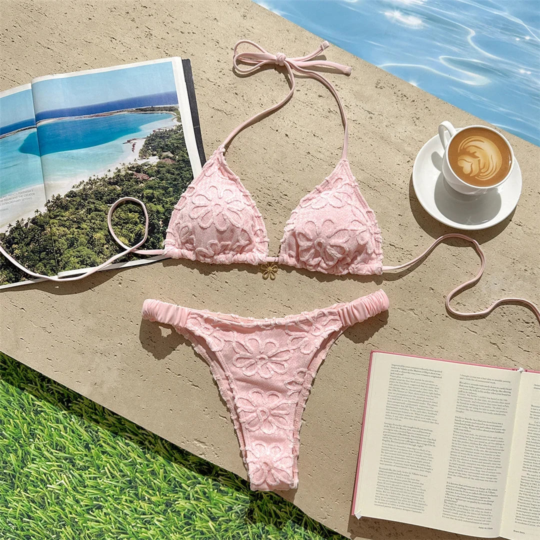 2026 Flower Printed Halter Bikini Women Swimwear Female Swimsuit Two-Pieces Bikini Set Brazilian Bather Bathing Suit Swim V8270