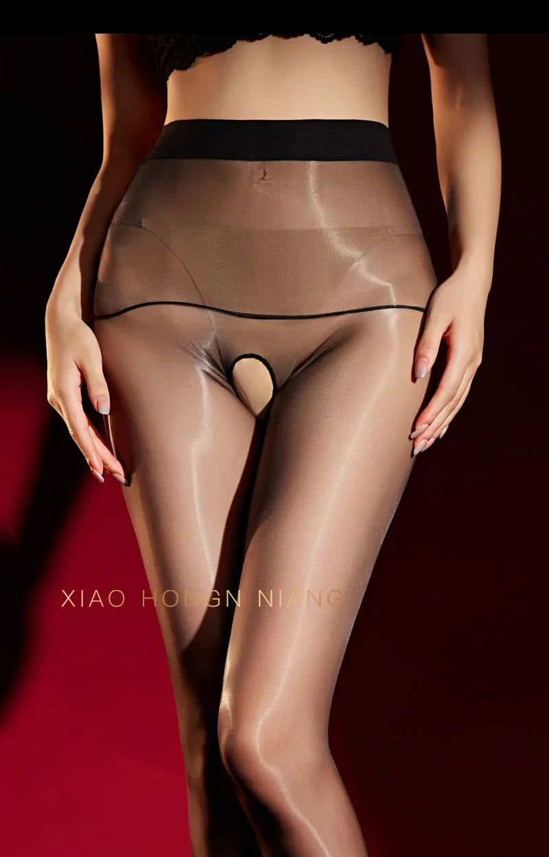 Aurora Pantyhose Transparent Waist Seamless Sexy Shiny Ultra-thin Open Crotch Pantyhose Smooth Pure Desire For Woman 85BT