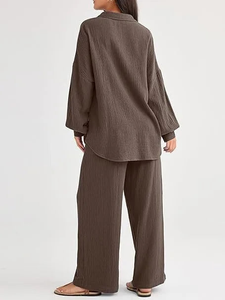 2026 Spring and Summer Casual Suit New Fashion Suit Loose Casual Top Wide Leg Pants Two-piece Set for Women