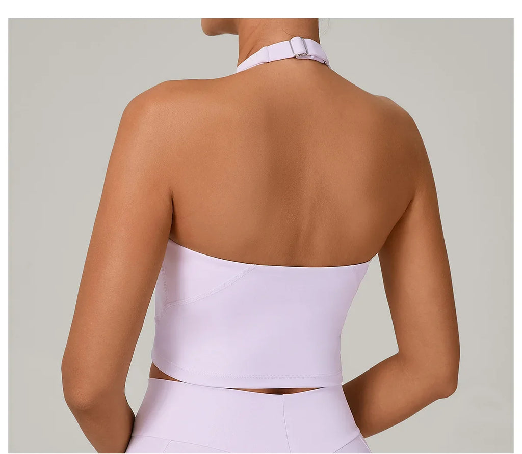 Women Fitness Sports Bra Halter Top High Support Push-up Open Back Gym Bra Shockproof Running Fitness Yoga Workout Underwear