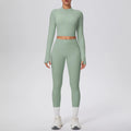 New Women Yoga Set Solid Color Double-Sided Brushed Bare Feel Short Long-Sleeve Jacket Tight Pants Running Fitness 2-Piece Set