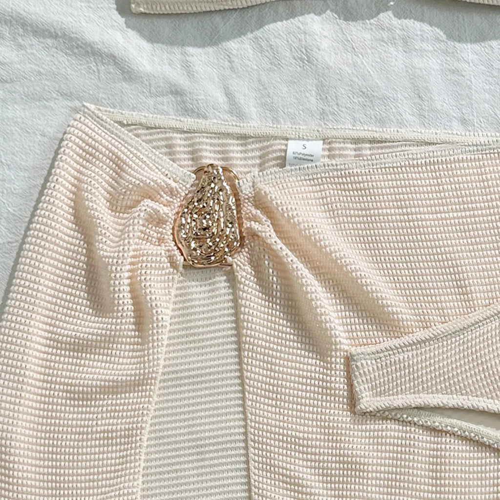 With Skirt Wrinkled Bandeau Bikini Female Swimsuit Women Swimwear Three-pieces Bikini Set Metal Ring Bathing Suit Swim Beachwear