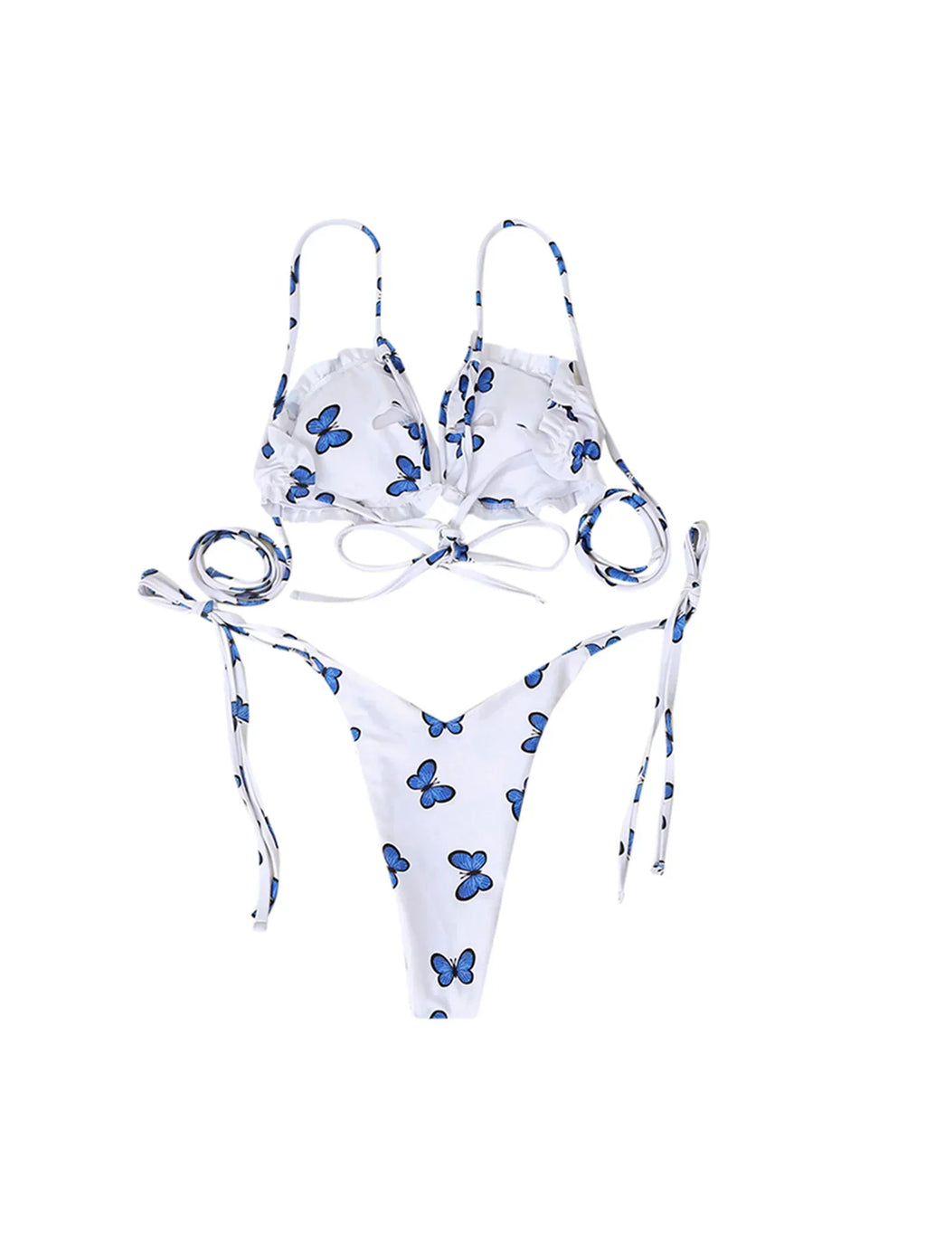 Trendy Women s Two-Piece Swimsuit Stylish Floral Butterfly Geometric Camouflage Print Bikini Set with Lace-Up Back Detail
