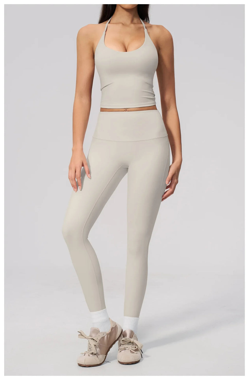 Women Tracksuit 2PCS Seamless Yoga Sets Hanging V Neck Slim Sports Tank Top Fitness Outfits Gym Running High Waist Leggings Suit