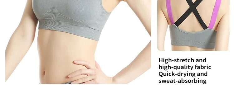 Sports Bra Women Patchwork Cross Back Straps Jogging Gym Crop Top Female Tops Fitness Yoga Shockproof Vest Sport Bras for Women