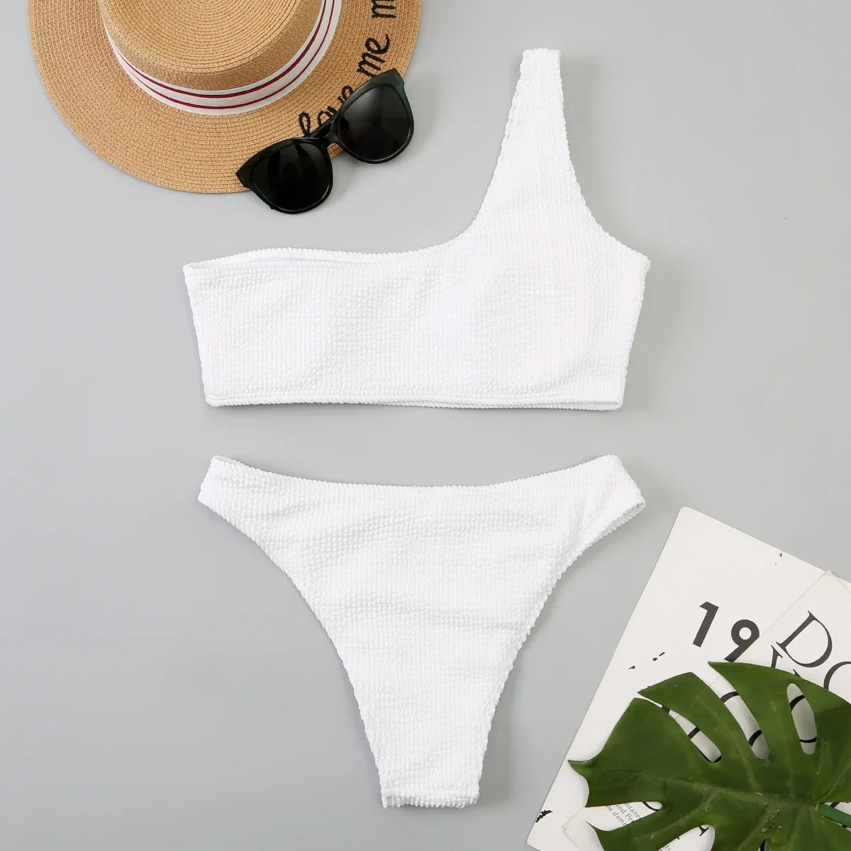 One Shoulder Bikinis 2026 Women Sexy Swimwear Female Brazilian Swimsuit Solid Beachwear Bathers Bathing Swimming Swim Suit