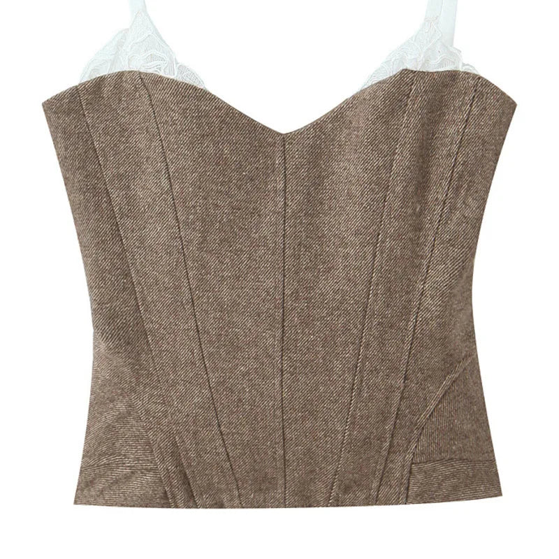 French Fashion Elegant Top Slim Fit Ribbed Waistband Tube Top Crop Top Camisole Vest Bustier Top For Woman Pure Desire EWKE