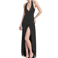 Women Sleeveless Long Dress Halterneck Backless Dots/Floral Slit Dress for Cocktail Party