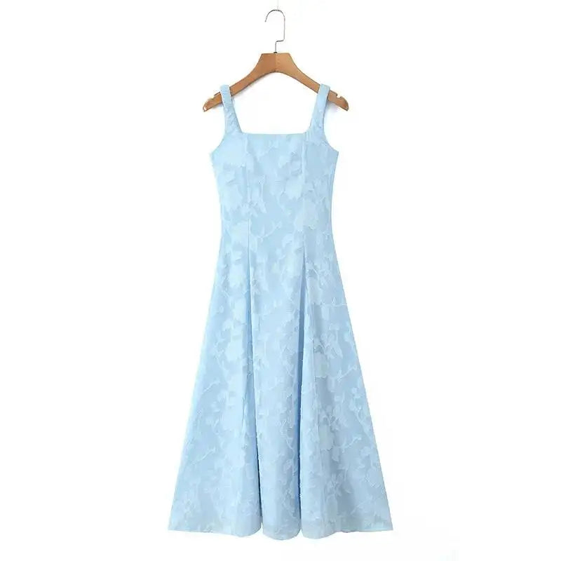 French Style Square-neck Strapless Long Dress With A Large Hem Designed With Cut-out Details Slim Fit Waist-cinching Casual 515K