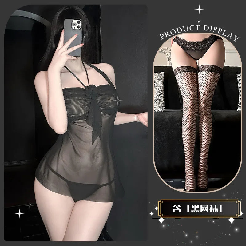 Strap Sexy Dress Pure Desire Women's High-End Sensual Nightdress Seductive Transparent Nightclub Dress Elegant For Woman 22JO