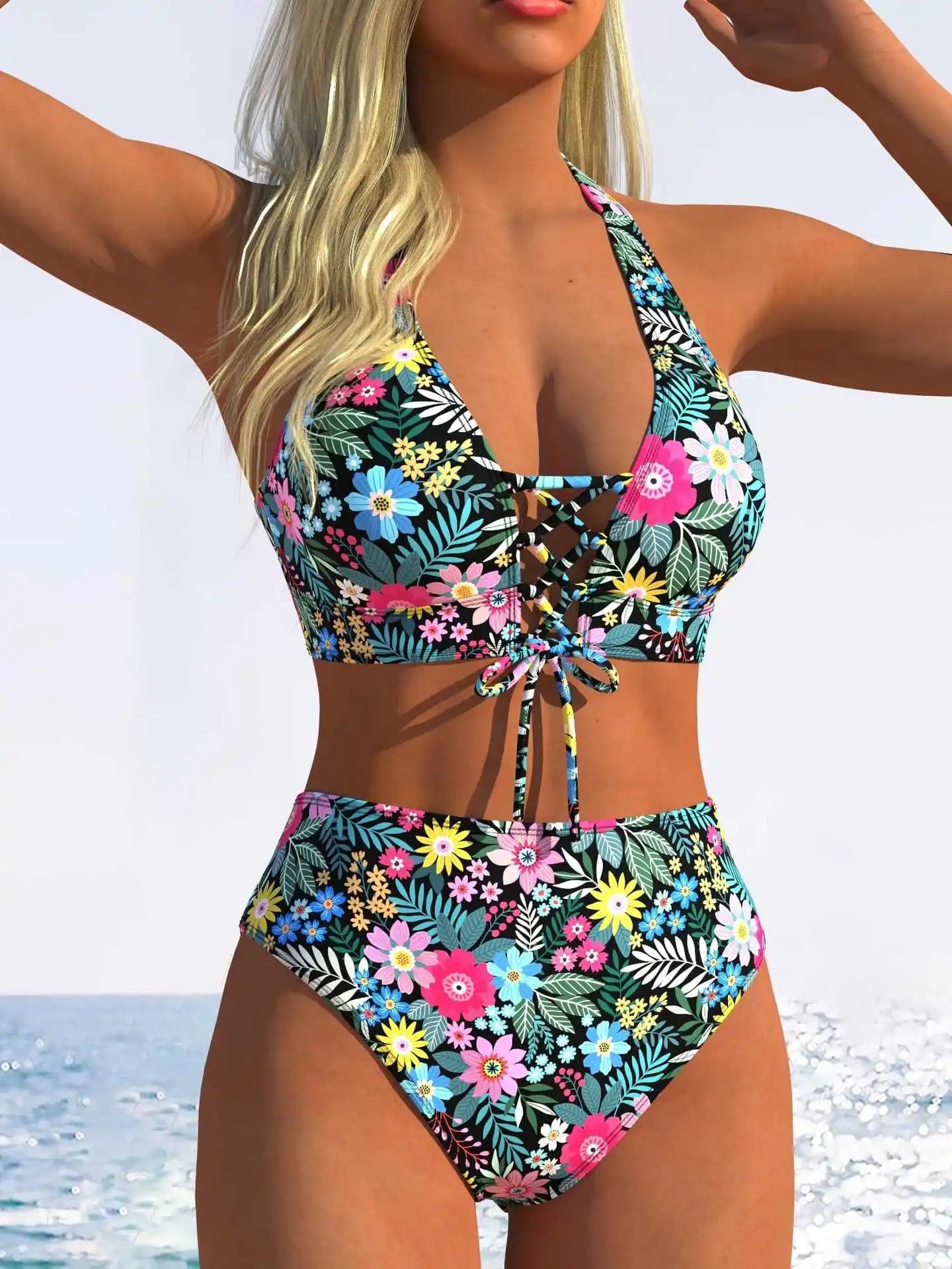Sexy Pink Leopard Print Gradient Bikini Set Women Drawstring V Neck Push Up High Waist Swimsuit 2026 Beach Bathing Suit Swimwear