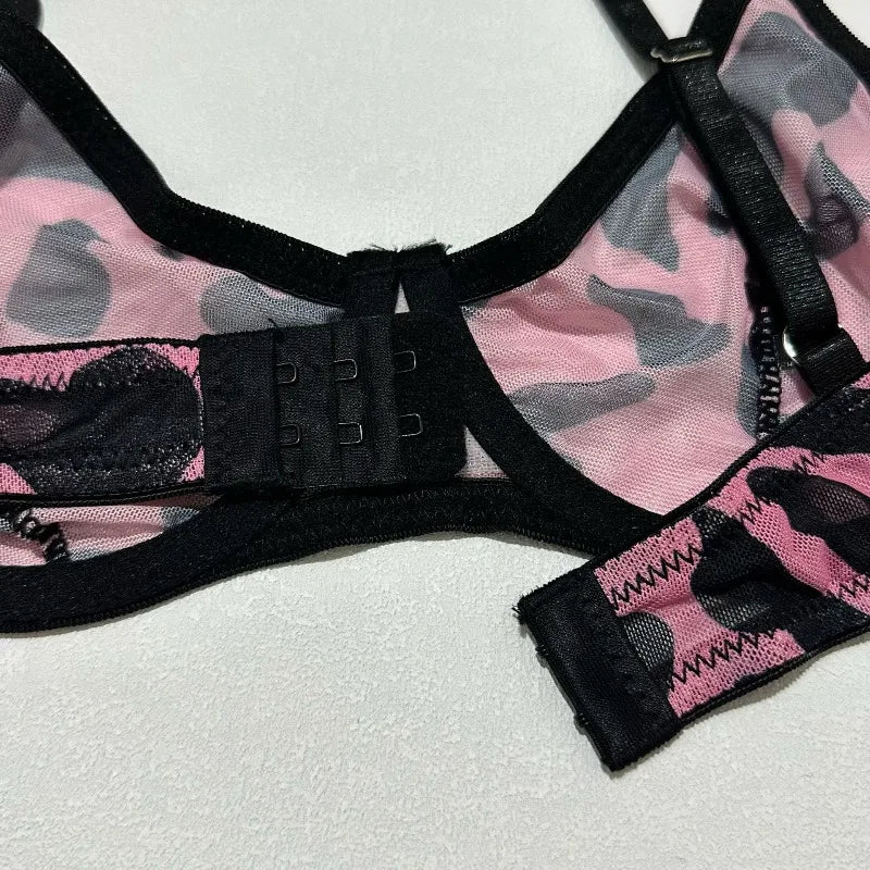 Toucheart Erotic Lingerie Leopard Print 5-piece Set with Gloves and Stockings Tie-dye Printed Sexy Hot Lingerie Suit for Women
