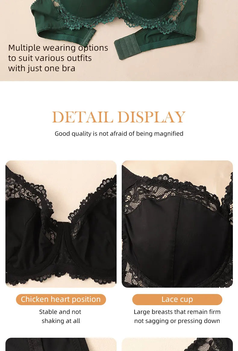 3 Pcs Elegant Lace Bra Non-Padded, Floral Pattern Women's Bras Sexy Lingerie BH Top Brassiere Underwire Plus Size A B C D E Cup