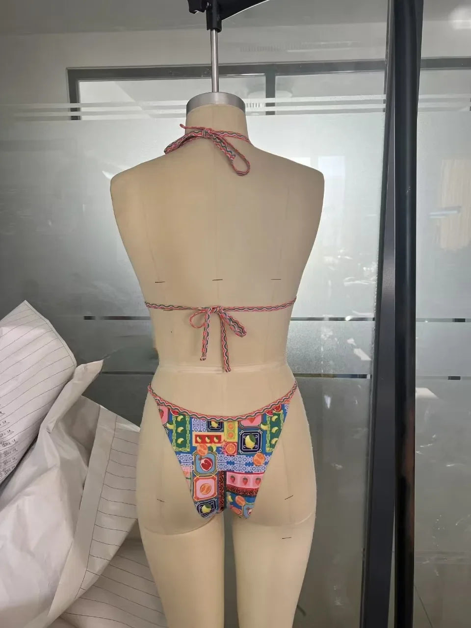 Sexy Tropical Print Bikini Set 2025 Women Halter Push Up Bra Thong Swimsuit Summer Holiday Bathing Suit Micro Swimwear Biquini