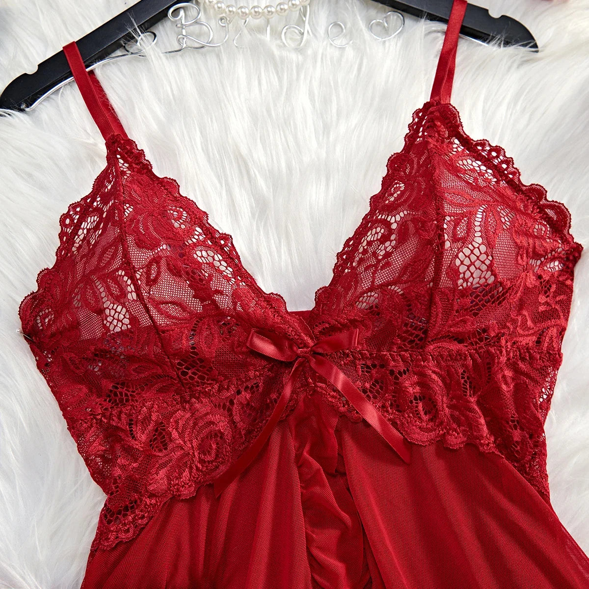 Women Nightdress Lace Chemise Bow Nightgown Sleepwear Mini Dress Plus Size Babydoll Lingerie Sleepdress Nighty