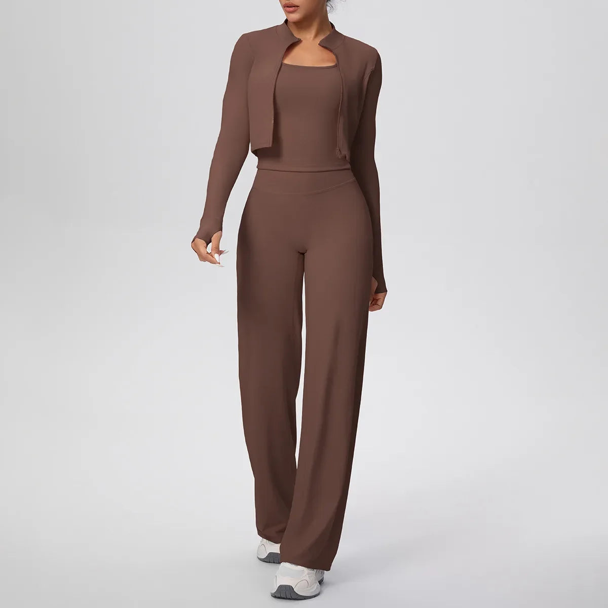Yoga Set 3PCS Women Workout Sets Sportswear Gym Clothing Fitness zipper Long Sleeve High Waist Leggings Sports Suits Yoga Suit
