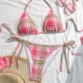 Sexy Pink Striped Micro Bikini 2026 Women Halter Push Up Bra Tie Side Thong Swimwear Bathing Suit Vacation Swimsuit Biquini