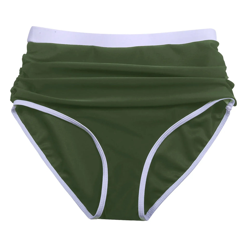 Womens Contrast Trim High Waisted Swim Bottoms Ruched Tummy Control Bathing Suit Modest Swim Shorts For Beach Surfing Swimming